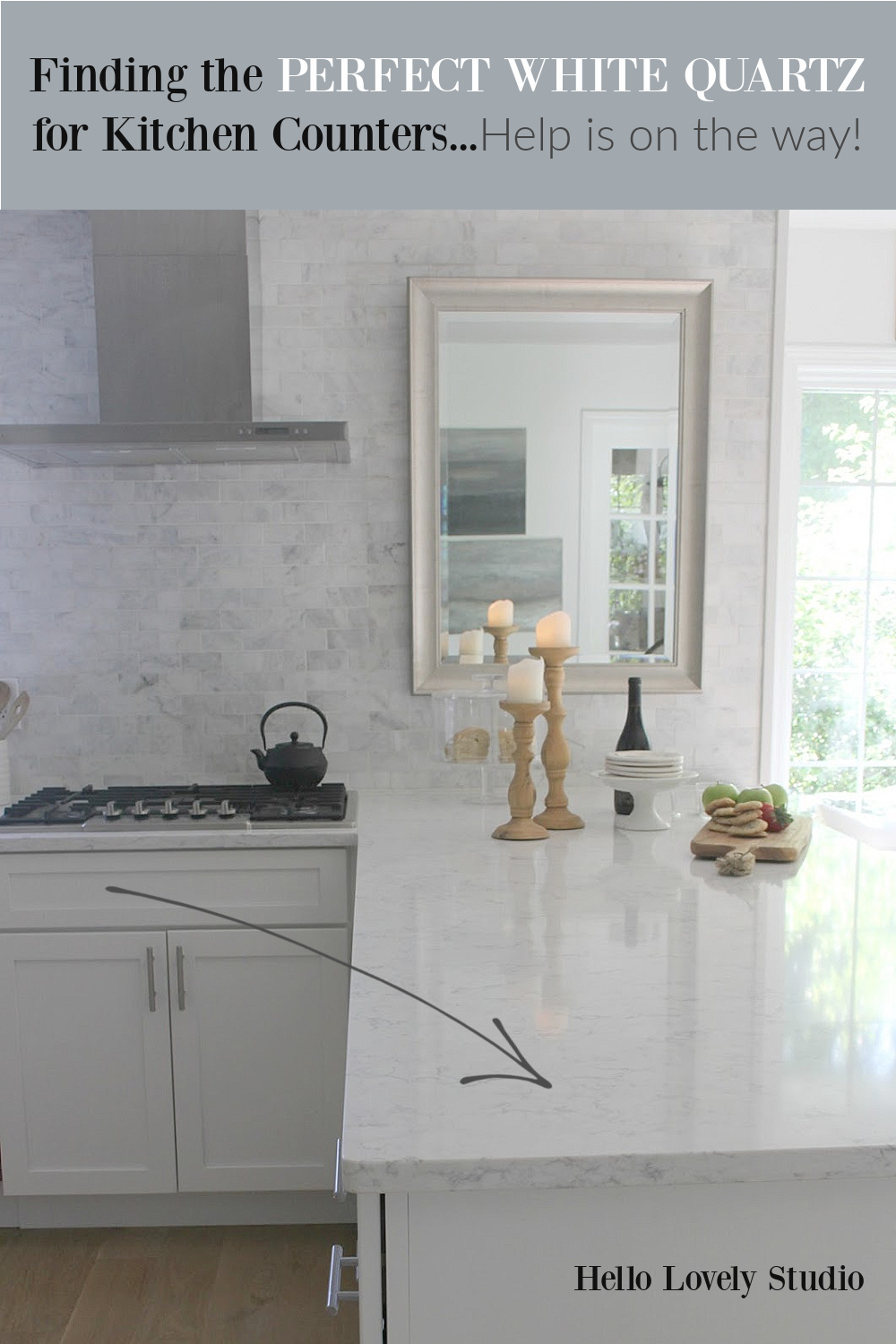 Finding the perfect white quartz for kitchen counters just got a whole lot easier with help from Hello Lovely Studio. #whitequartz #quartzcounters #kitchendesign