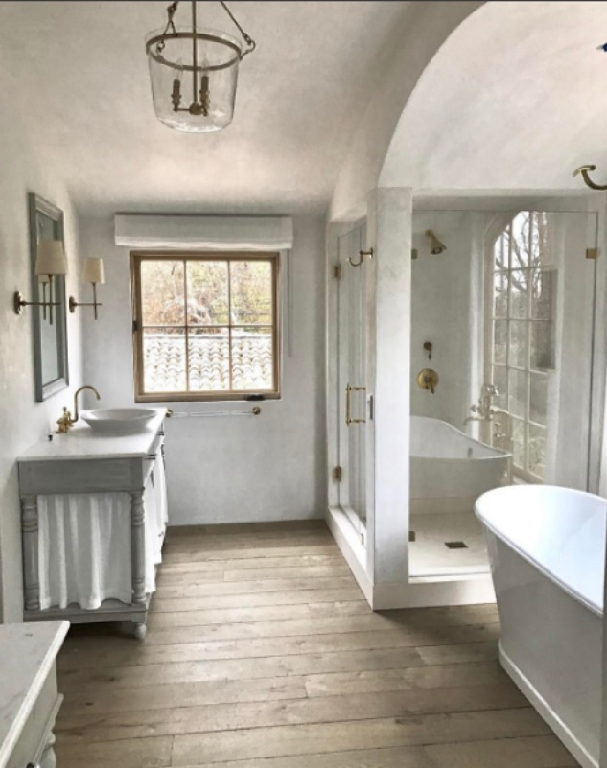 Bathroom - Steve Giannetti designed modern Mediterranean Malibu home with white oak, natural finishes, limestone, and Old World style. #giannettihome #patinastyle #patinahomes
