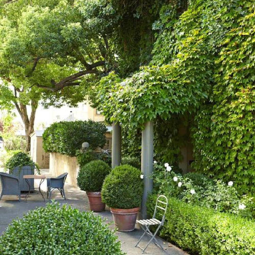 Interior designer Myra Hoefer's beautiful 1935 California cottage with Parisian interiors and French inspired gardens.