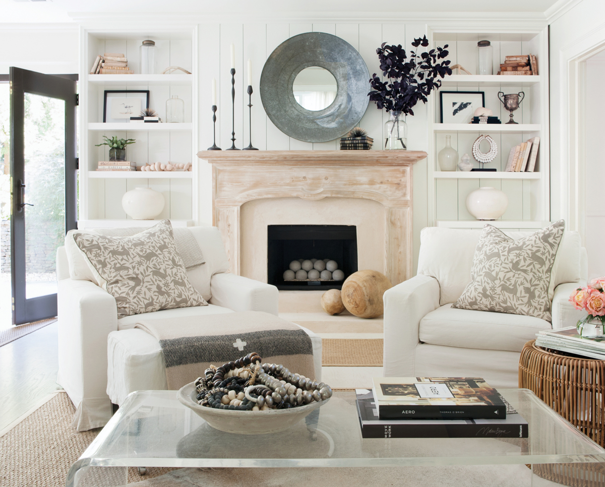 Sherry Hart's gorgeous serene living room with tone on tone decor.