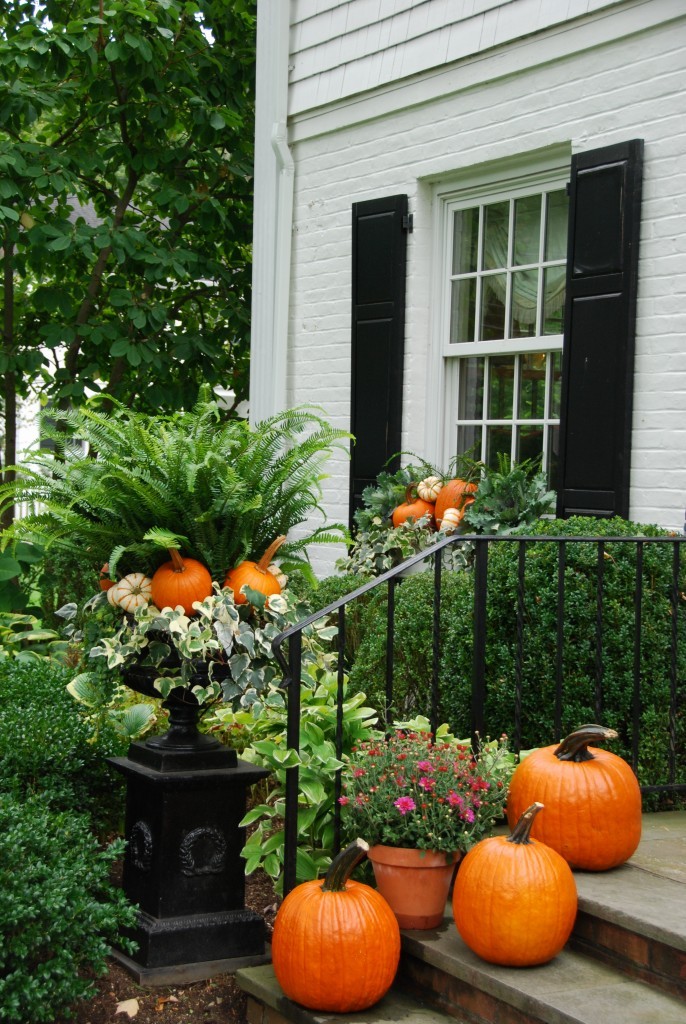 Lush greenery and pumpkins for outdoor fall decor