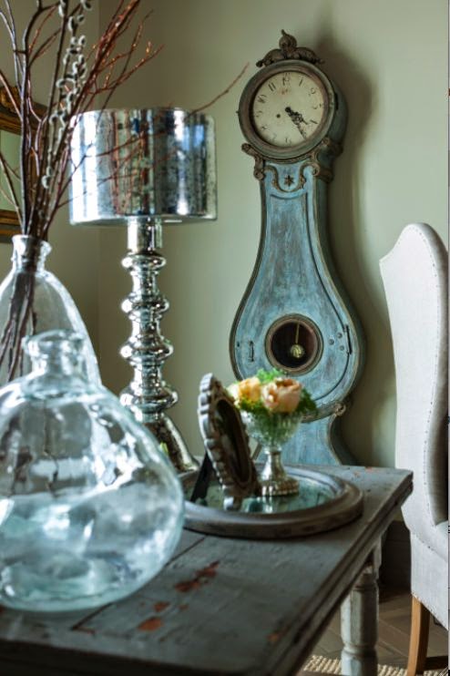 Blue Swedish mora clock in French Country style cottage on Hello Lovely Studio