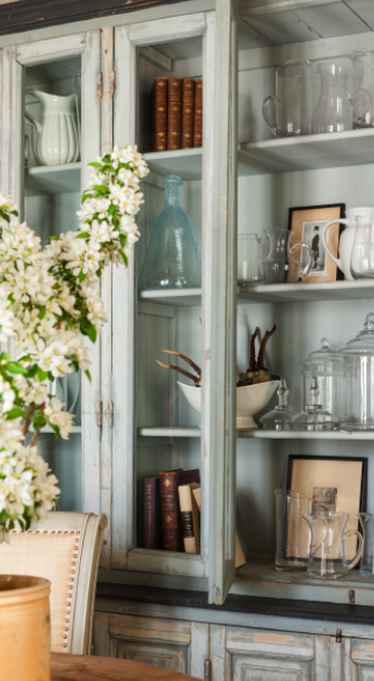 Peely paint on antique cabinet in French Country cottage on Hello Lovely Studio