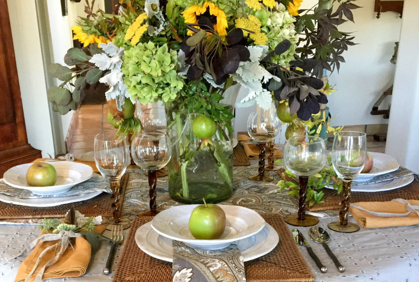 Rustic, simple, and elegant Fall and Thanksgiving table decor and inspiring tablescape ideas from Cindy Hattersley...come tour the lovely autumn wonder! #tablescape #tabledecor #falldecor #Thanksgivingtable #placesetting #decoratingforThanksgiving