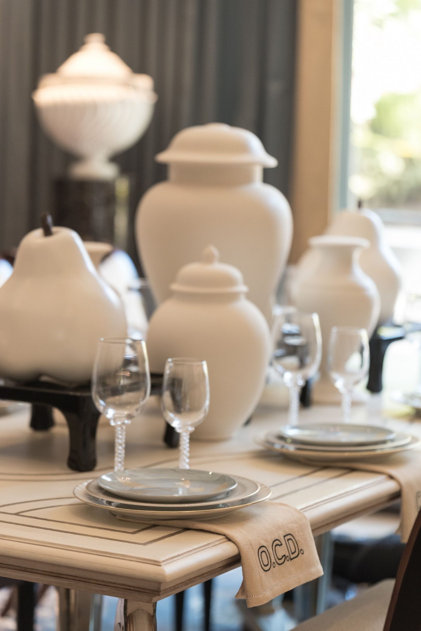 Enchanting white pottery in O'More Show House dining room by Jonathan Savage