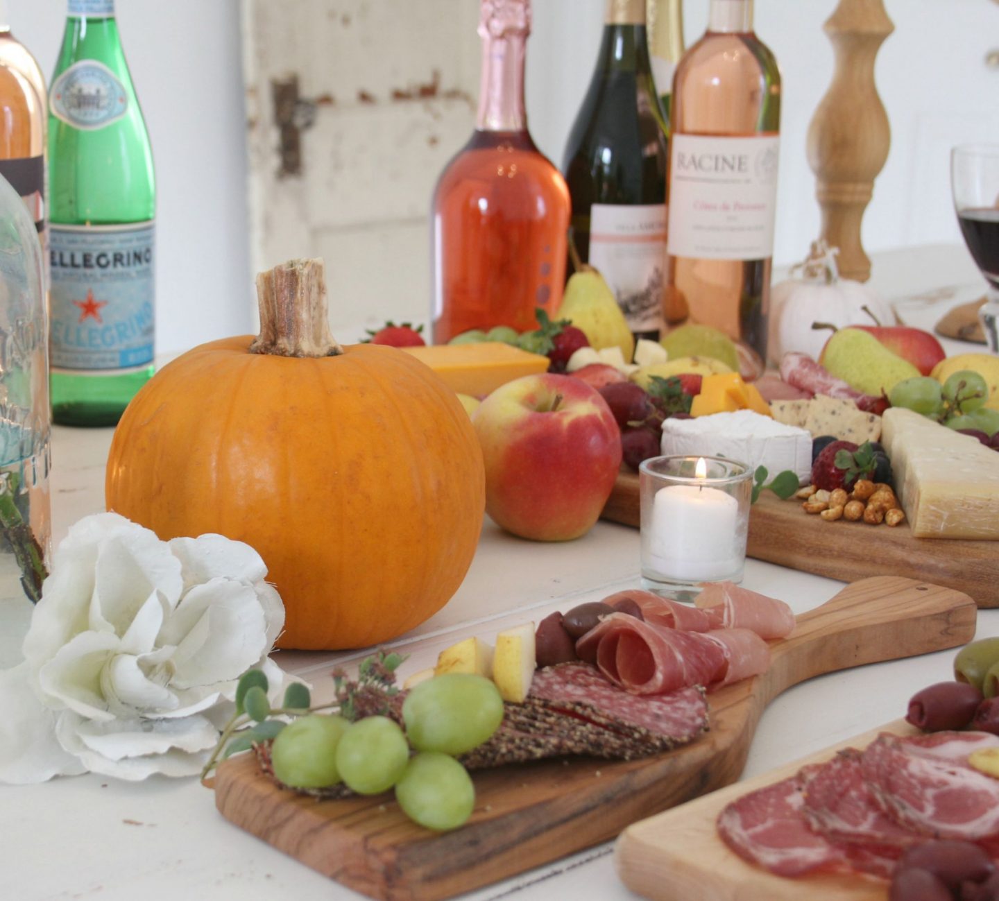 Gorgeous graze and cheese boards and charcuterie platters with wine for a party by Hello Lovely Studio