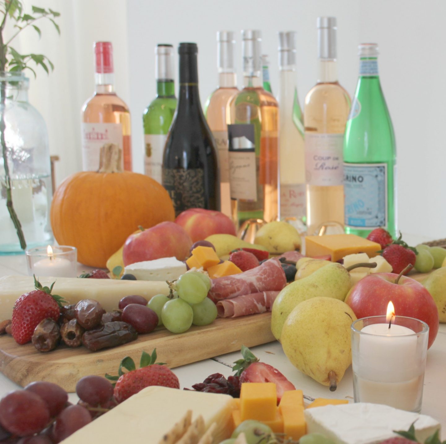 Gorgeous graze and cheese boards and charcuterie platters with wine for a party by Hello Lovely Studio