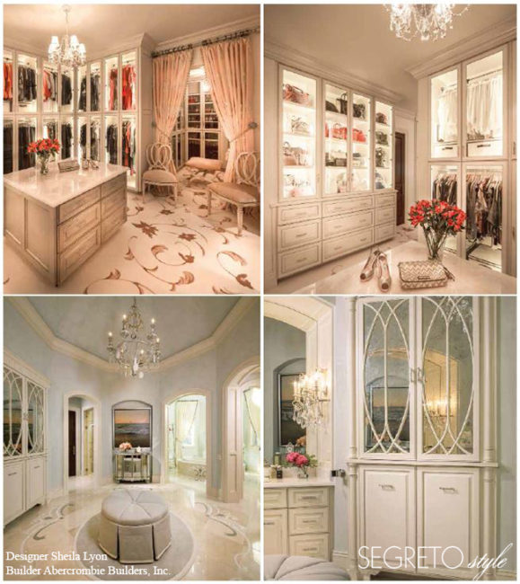 Incredible luxury closets by designer Sheila Lyon with finishes by Segreto