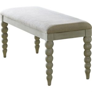 This whimsical bench with spindle legs looks beautiful in bedrooms and living spaces where the mood is casual and unfussy. #frenchcountry #furniture #homedecor #interiordesign #benches #spindles