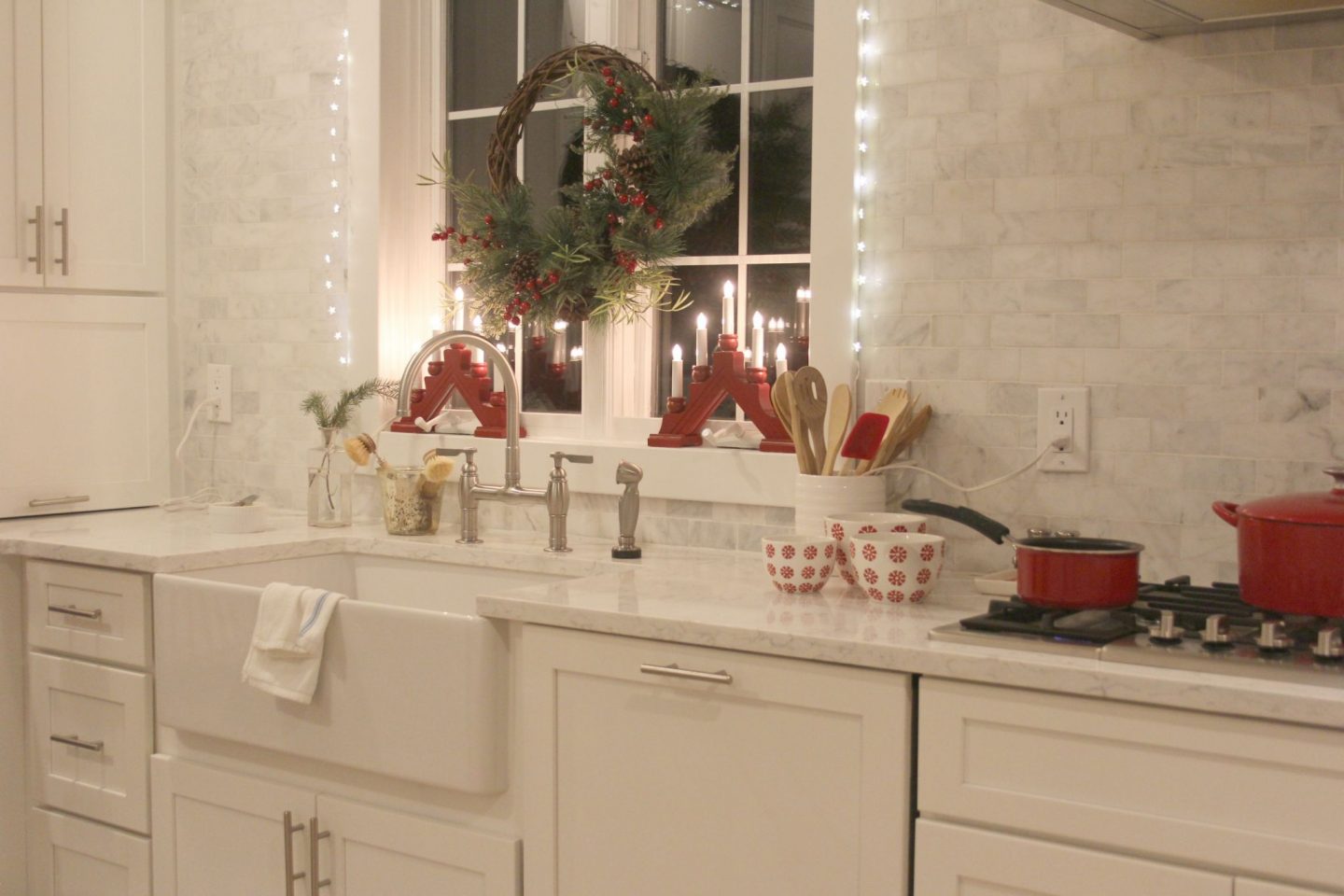 Scandinavian Christmas decor in my white kitchen - Hello Lovely Studio