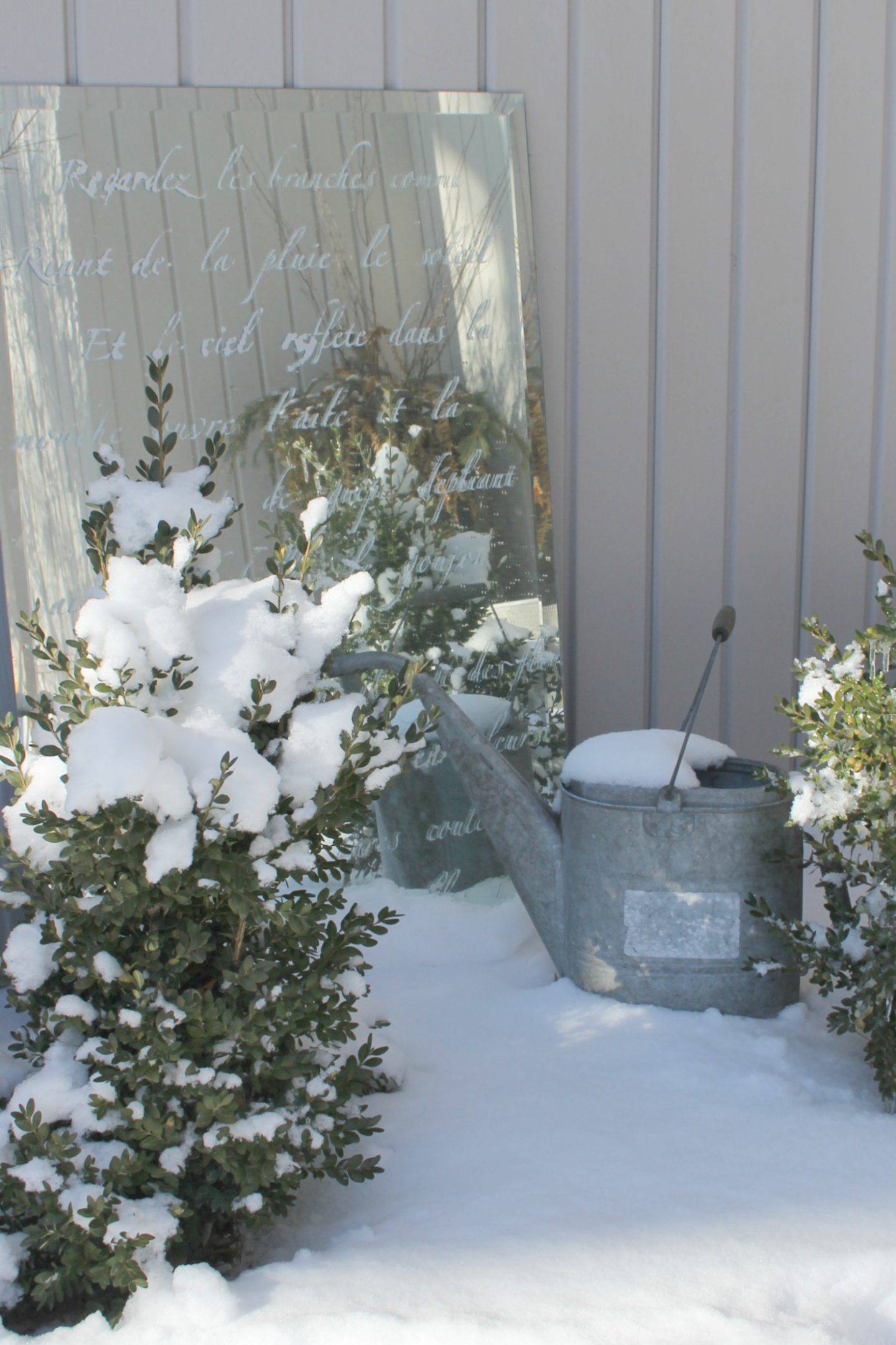 Snowy exterior of our cozy home in winter - Hello Lovely Studio.