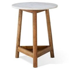 Lanham round marble top side table wood with 3 legs.