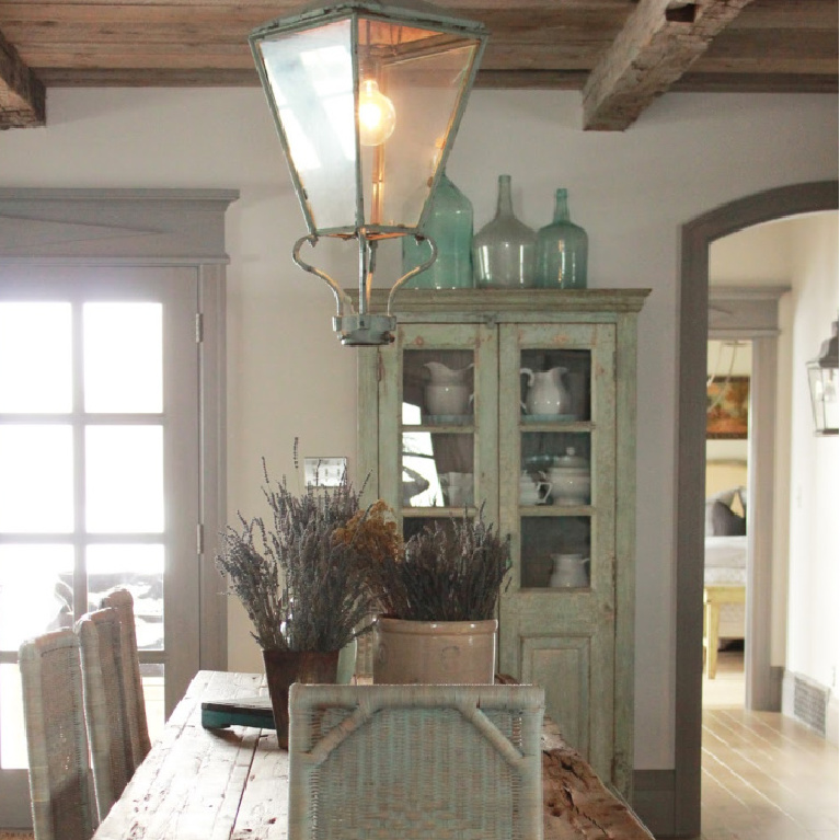 Rustic dining in Country French Old World style in a newly built custom cottage home in Utah - Decor de Provence. #countryfrench #interiordesign #oldworldstyle #europeancountry