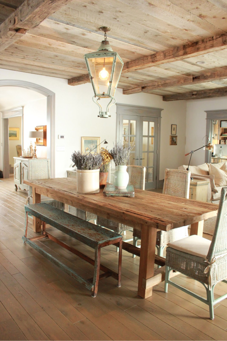 Blue greys and greens in a Country French Old World style in a newly built custom cottage home in Utah - Decor de Provence. #countryfrench #interiordesign #oldworldstyle #europeancountry