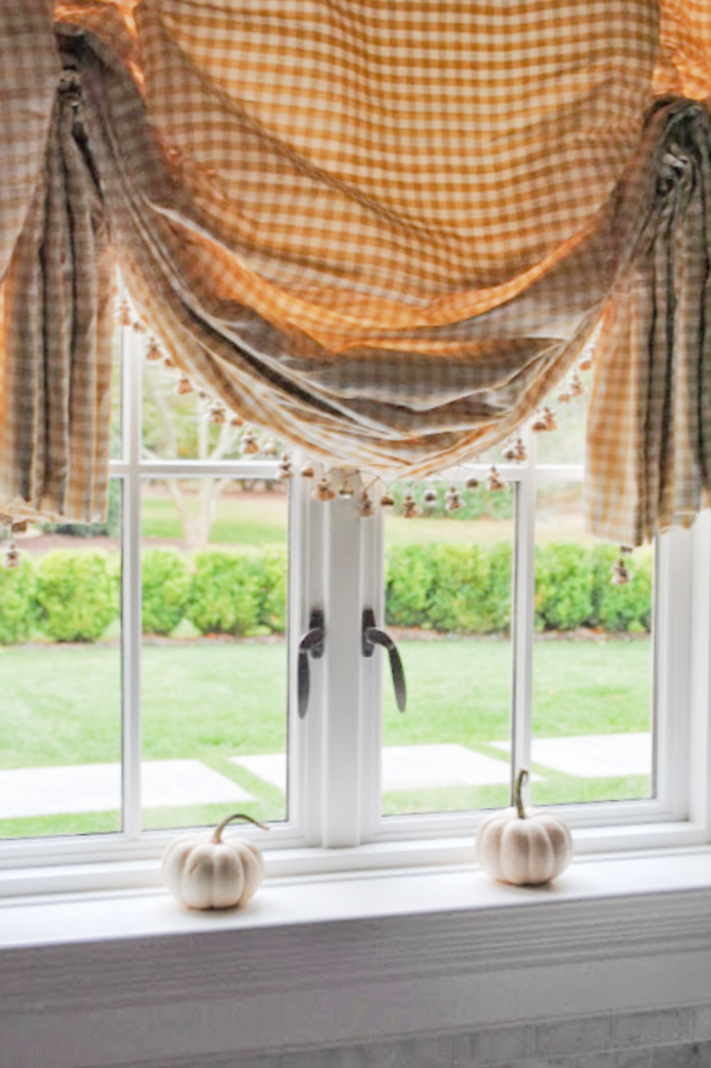 French country balloon valance window treatment in Tina's beautiful home - The Enchanted Home.