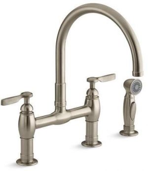 Kohler Parq kitchen faucet and sprayer in vibrant stainless steel