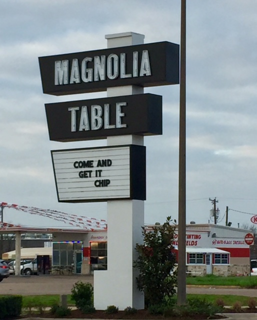 Magnolia Table restaurant sign outside the new Fixer Upper restaurant. COME AND GET IT CHIP! #magnoliatable #restaurant #fixerupper #waco