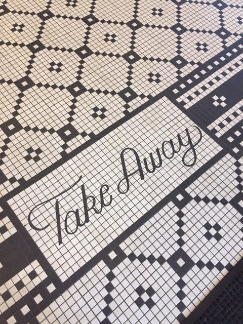 Black and white floor tile in take away area in Magnolia Table restaurant. #magnoliatable #restaurant #blackandwhite #tile