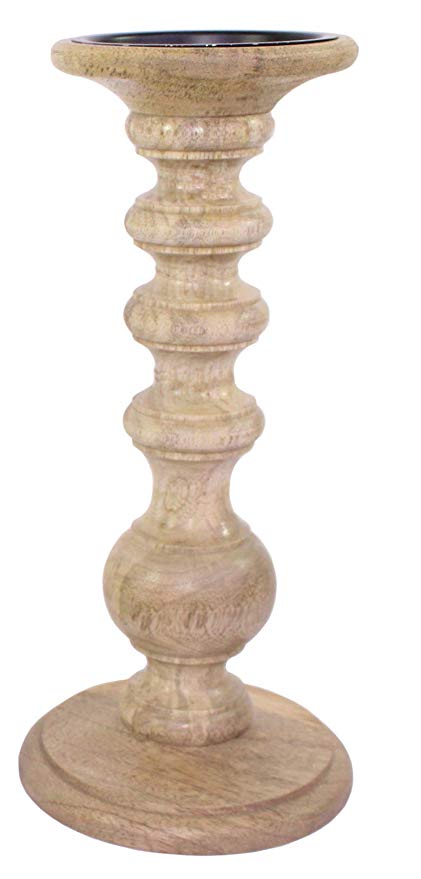 French Country Turned Wood Hosley Pillar Candleholder