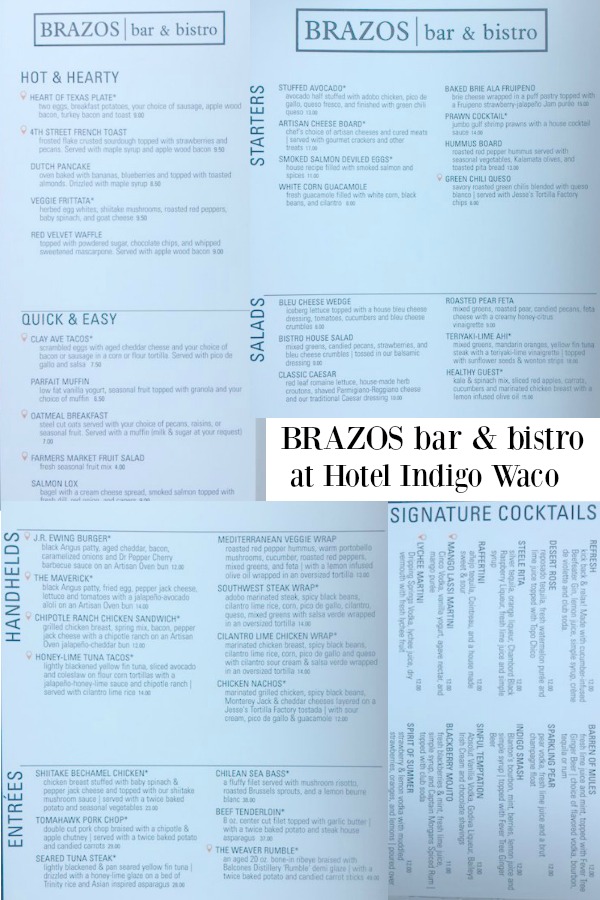 Menu for Brazos Bar & Bistro in Hotel Indigo Waco-Baylor. #Brazos #Menu #Bar