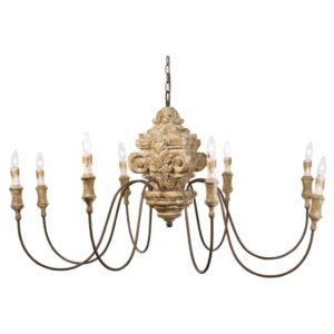 Wood carved French country chandelier by Regina Andrew.