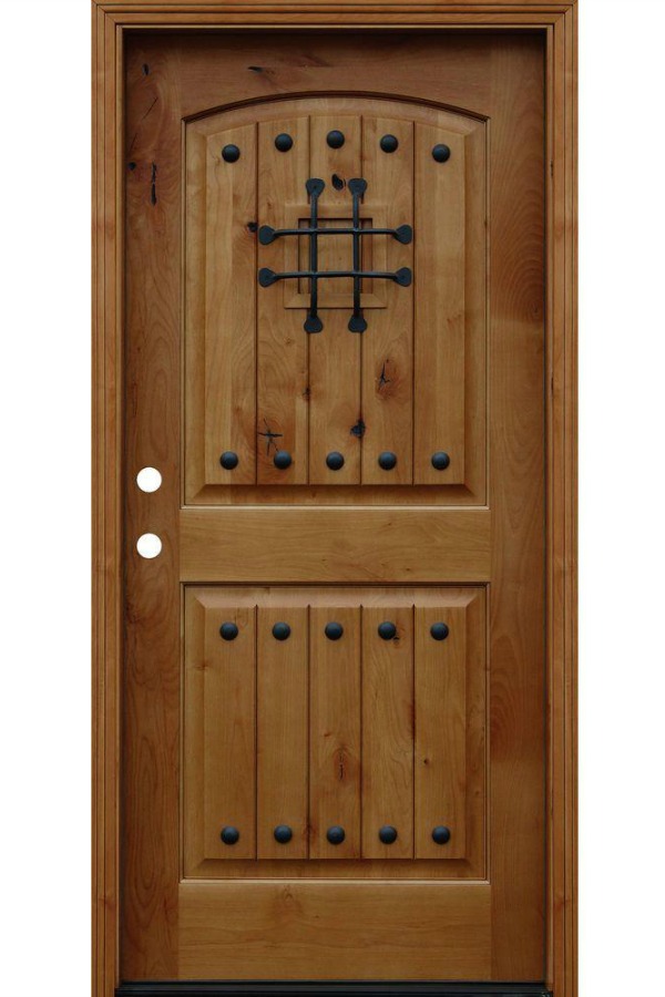 Pacific Entries Rustic Alder Front Door With Speakeasy #alder #knottywood #rusicdoor #exteriordoor #speakeasy #oldworld