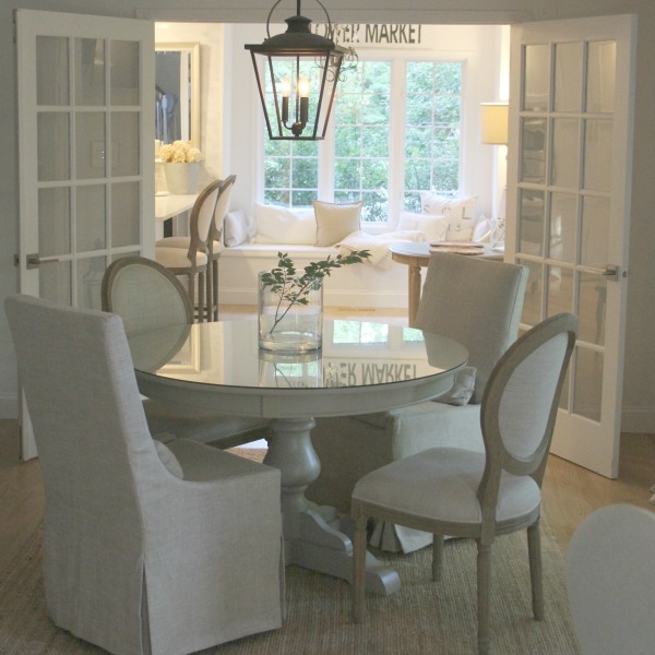 European country inspired serene dining room. Love Letter to Belgian Linen: The Loveliness of Living With Linen's Natural, Wabi Sabi Charm!