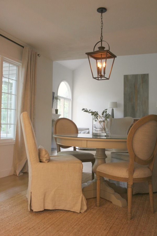European country inspired serene dining room. Come see more of my home in Hello Lovely House Tour in July. #hellolovelystudio #timeless #tranquil #interiordesign #europeancountry #europeanfarmhouse #simpledecor #serenedecor