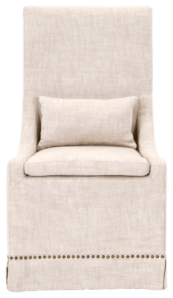 Linen slipcovered dining chair.