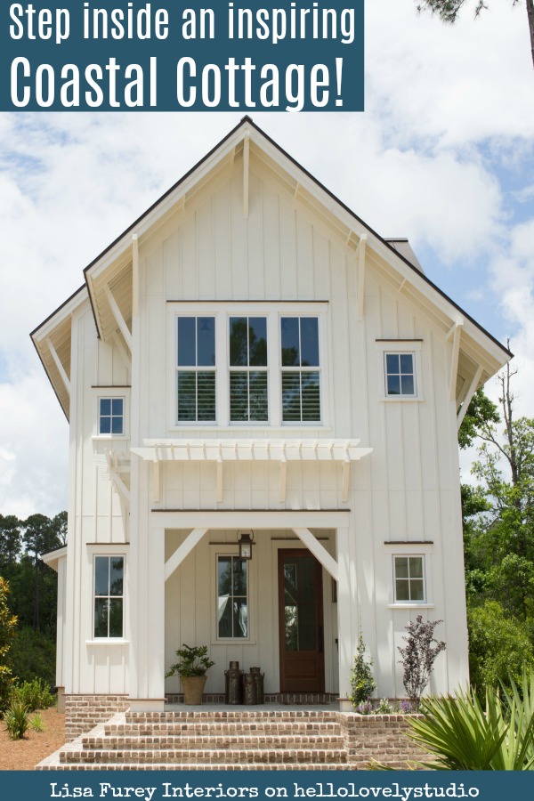 Step inside an inspiring coastal cottage. Lisa Furey Interiors. #coastalcottage #southcarolina #lisafurey #boardandbatten #cottagestyle #cottageexterior #coastalarchitecture #metalroof