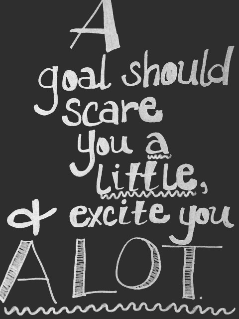 A goal should scare you a little, and excite you a lot. Inspiring quote of encouragement. Hello Lovely Studio. #goals #inspiringquote #personalgrowth #courage #quotes #encouragement