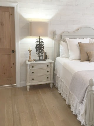 Hamptons Stikwood wood planks on wall of European country inspired serene bedroom. Come see more of my home in Hello Lovely House Tour in July. #hellolovelystudio #timeless #tranquil #interiordesign #europeancountry #europeanfarmhouse #simpledecor #serenedecor