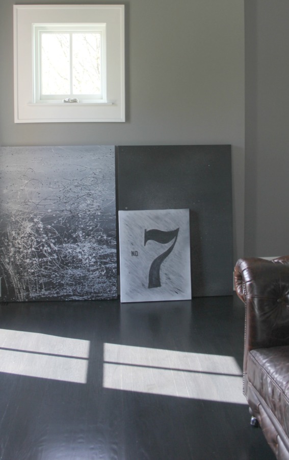 Serene and minimal interior design inspiration from an industrial farmhouse style bedroom with Benjamin Moore Platinum Gray paint color on walls. Photo: Hello Lovely Studio.