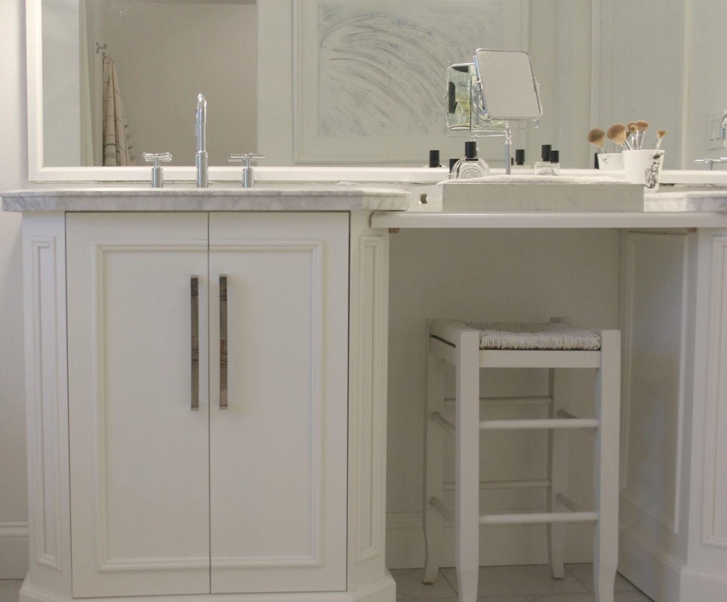 White bathroom vanity. Hello Lovely Studio.