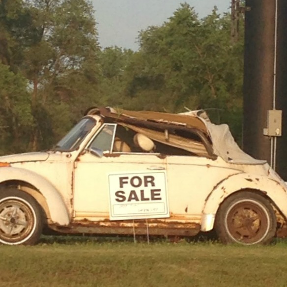 Beat up white VW Beetle with For Sale sign. Hello Lovely Studio. #imperfectbeauty #hellolovelystudio #vwbug