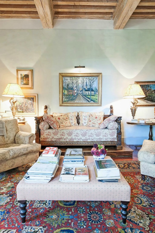 Living room. Rustic and elegant: Provençal home, European farmhouse, French farmhouse, and French country design inspiration from Chateau Mireille. Photo: Haven In. South of France 18th century Provence Villa luxury vacation rental near St-Rémy-de-Provence.