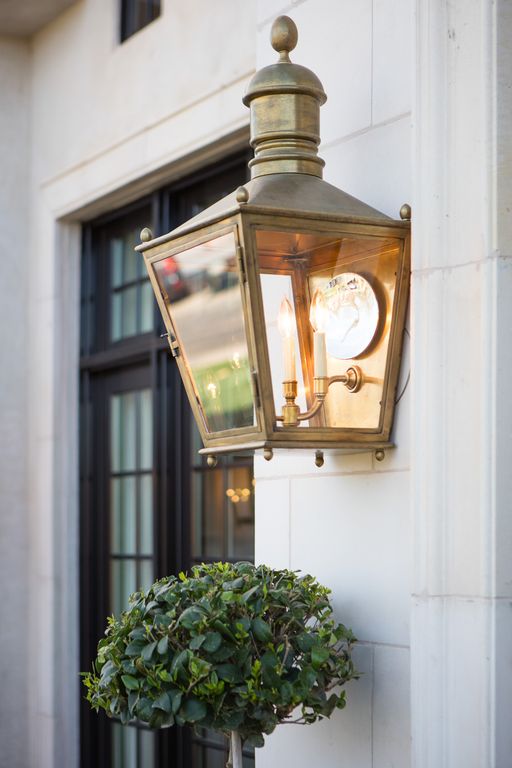 Brass exterior lantern. Modern Chic Home in the Southwest. E&A Builders. Pinnacle Conceptions. Jaimee Rose Interiors. #modern #French #housedesign #luxuryhome