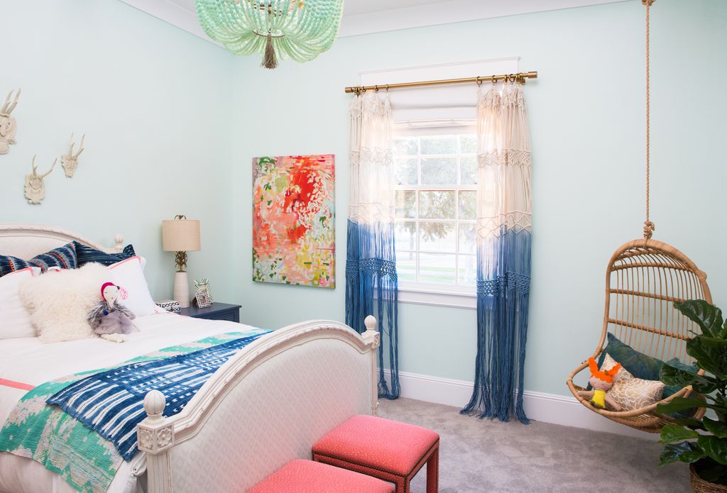 Girls bedroom with light green-blue walls. Modern Chic Home in the Southwest. E&A Builders. Pinnacle Conceptions. Jaimee Rose Interiors. #modern #French #housedesign #luxuryhome