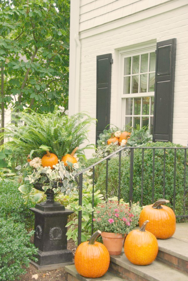 Autumn Decor Inspiration From Elizabeth/Pretty Pink Tulips. Easy ideas for adding fall wonder to your porch, planters, and window boxes. Certainly lovely indeed!