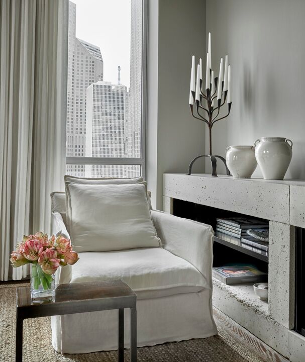 Refined, rustic, sophisticated, and serene - the unique interior design in this Chicago home by Michael Del Piero resonates with sophistication and calm. #interiordesign #michaeldelpiero #rusticluxe #roughluxe #modernrustic #luxurydecor #chicagohome