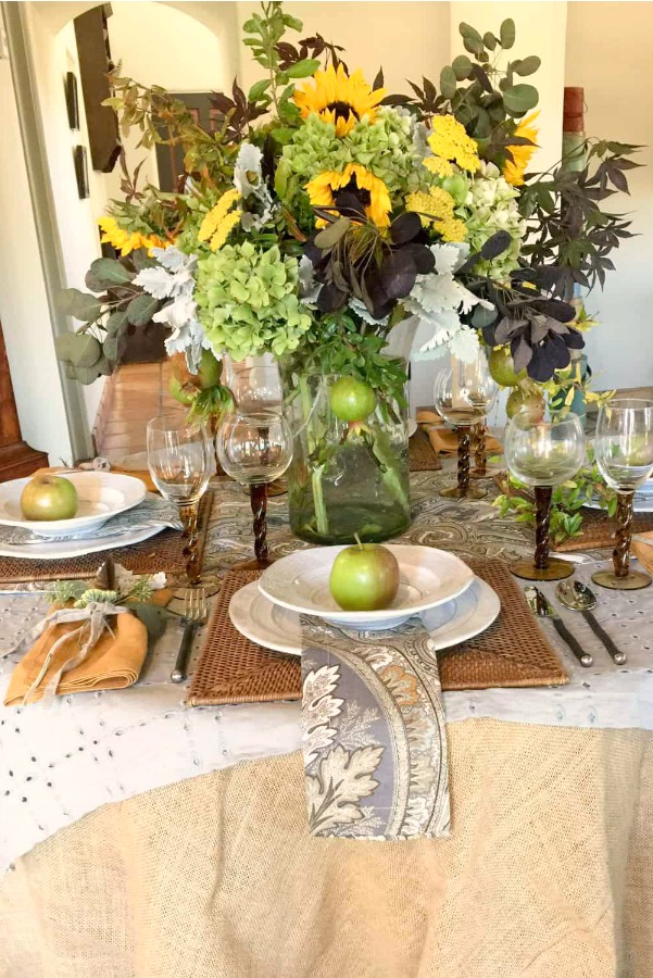 Rustic, simple, and elegant Fall and Thanksgiving table decor and inspiring tablescape ideas from Cindy Hattersley...come tour the lovely autumn wonder! #tablescape #tabledecor #falldecor #Thanksgivingtable #placesetting #decoratingforThanksgiving