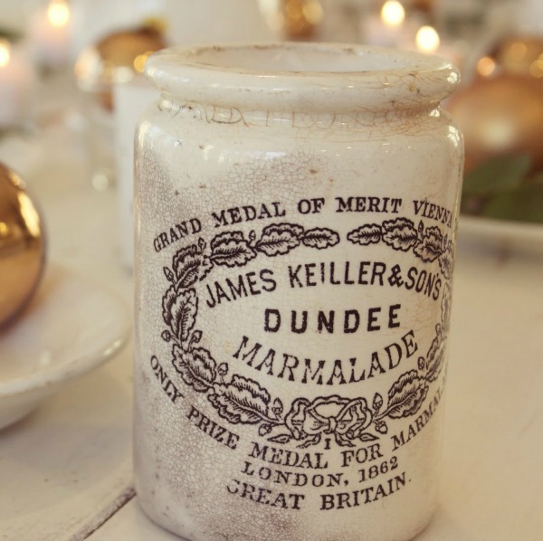 Dundee Marmalade jar on my holiday table - Hello Lovely Studio.