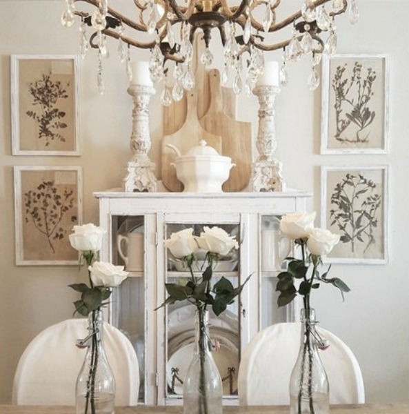 French country dining room with white decor and romantic style. The French Nest Co Interior Design.