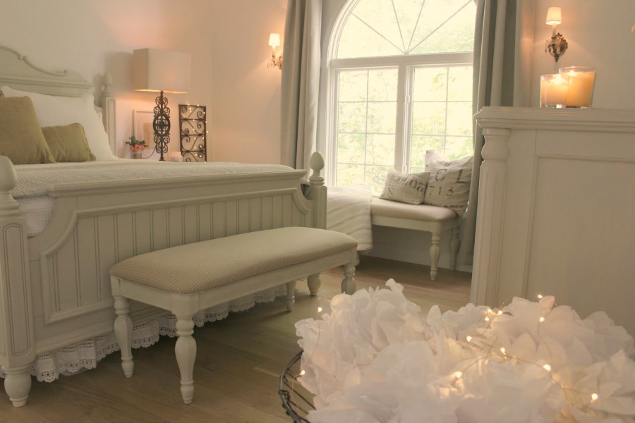 My cottage style French country bedroom at Christmas. Hello Lovely Studio.