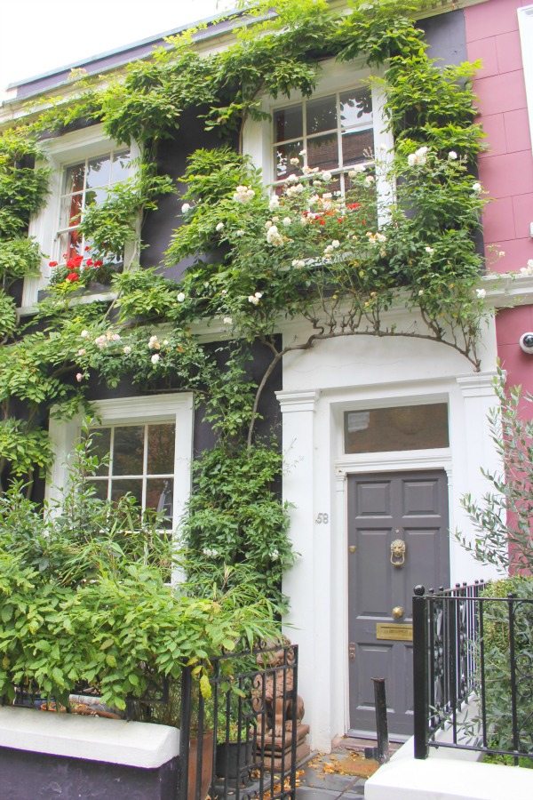 Romantic and charming climbing vines on a Notting Hill home. Hello Lovely Studio. Come tour these gorgeous front doors in Notting Hill and Holland Park...certainly lovely indeed. Curb appeal and Paint Color Inspiration. Lovely London Doors & Paint Color Ideas!