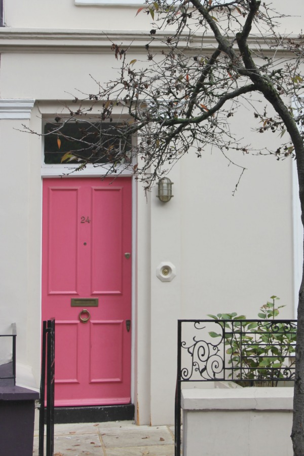 Elegant black and red front doors, Greater London, England, UK