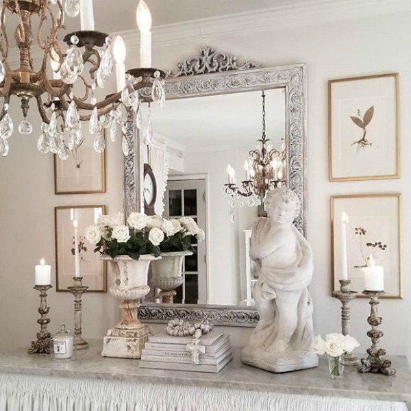 French country interior design inspiration from The French Nest Co. Come tour this beautiful French farmhouse style home with white on white romantic decor! #frenchcountry #frenchfarmhouse #interiordesign #whitedecor