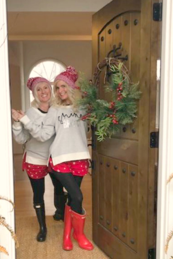 Sisters dressed alike with winter caps. Hello Lovely Studio.