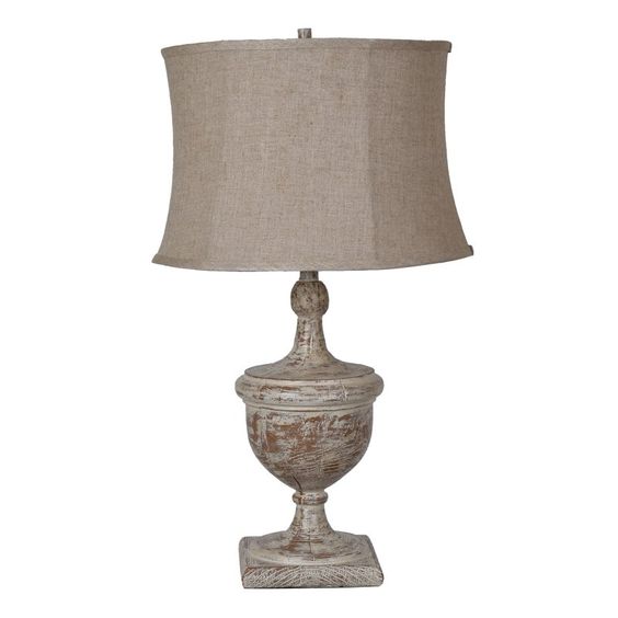 Distressed white French country table lamp