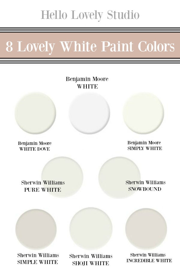 8 Lovely White Paint Colors to consider. My favorite whites. Hello Lovely Studio. #whitepaint #bestwhitepaint #paintcolors